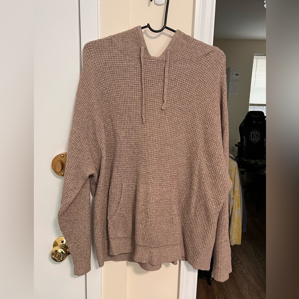 Aerie Tan Hooded Sweater with Textured Knit